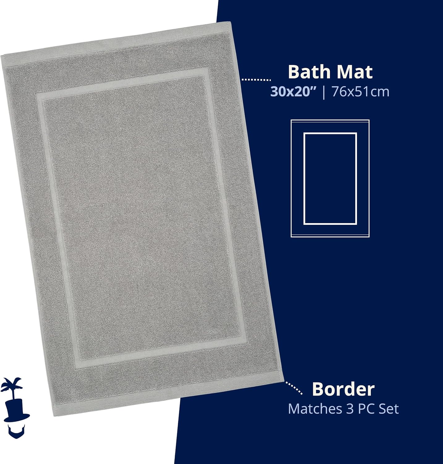 Lincoln Palm Turkish Cotton Bath Mat - 1000 GSM Thick Luxury Spa Quality