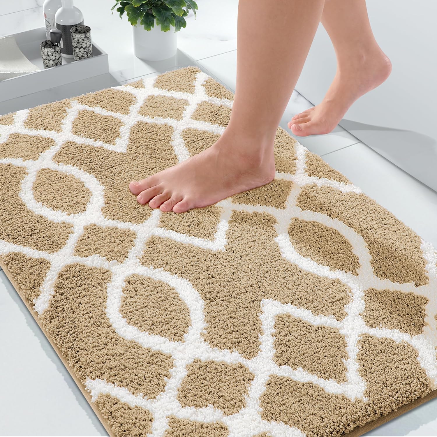 Yimobra Luxury Plush Bath Rug 47x24 Inch Beige
