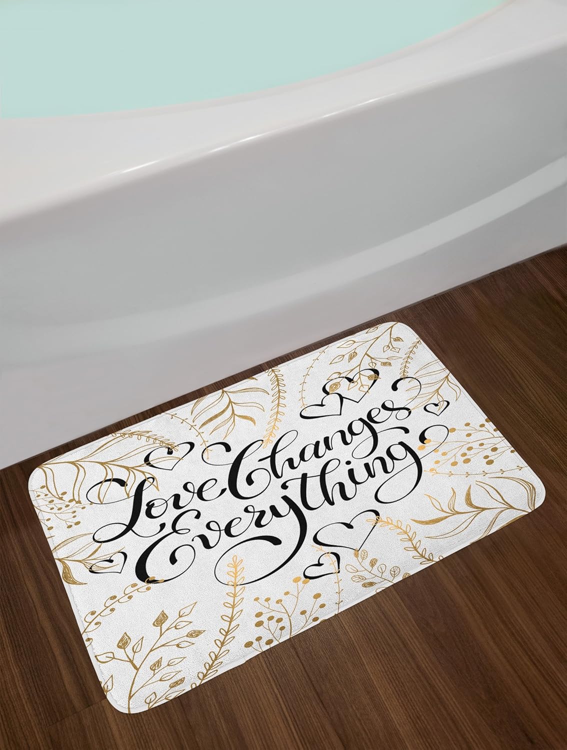 Ambesonne Romantic Bath Mat with Heart Shapes and Inspirational Words 1